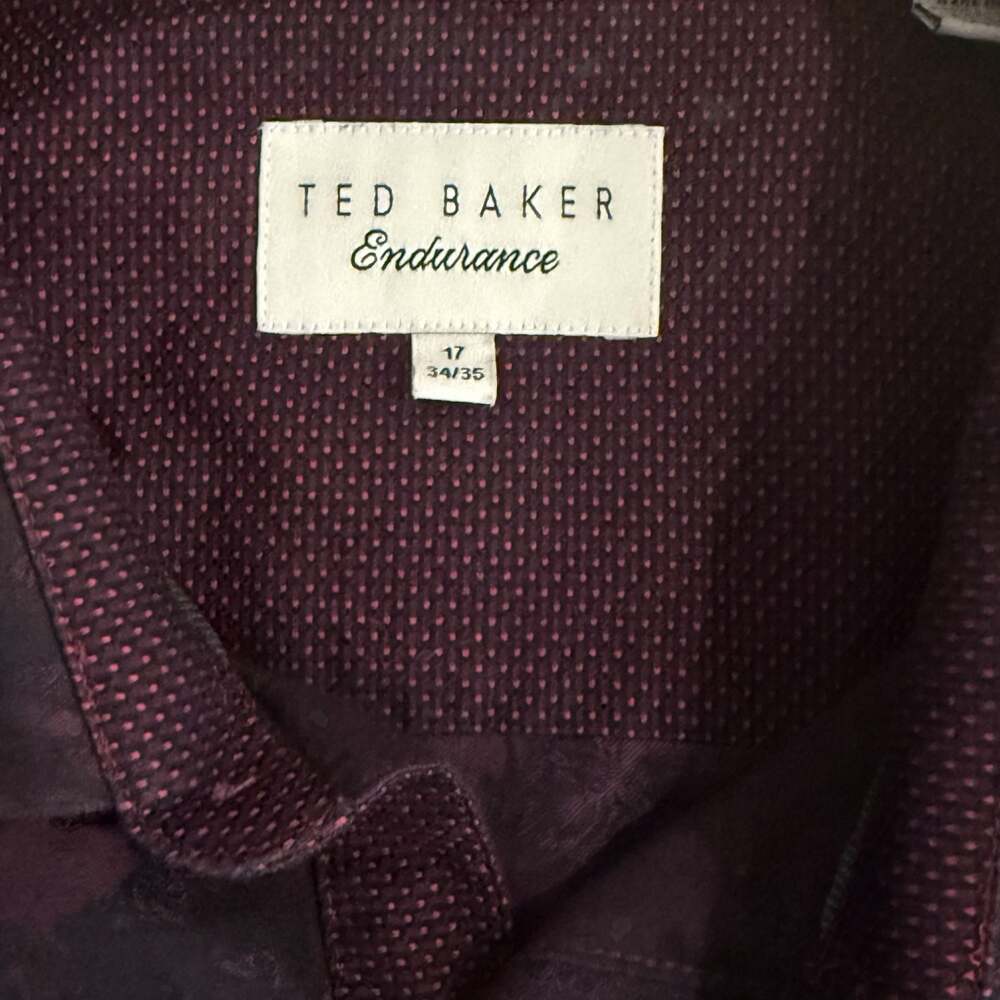 Ted Baker mens Burgundy Floral Rose Print Long Sleeve Dress Shirt Size 17 34/35 - Picture 2 of 5
